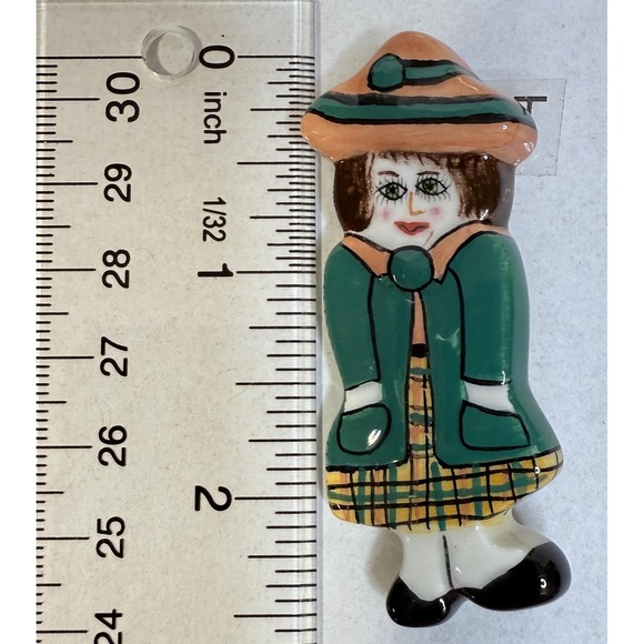 Ganz Susan Paley Lady Pin Tammy  Hand Painted Ceramic Figurine Brooch Green - Picture 9 of 11